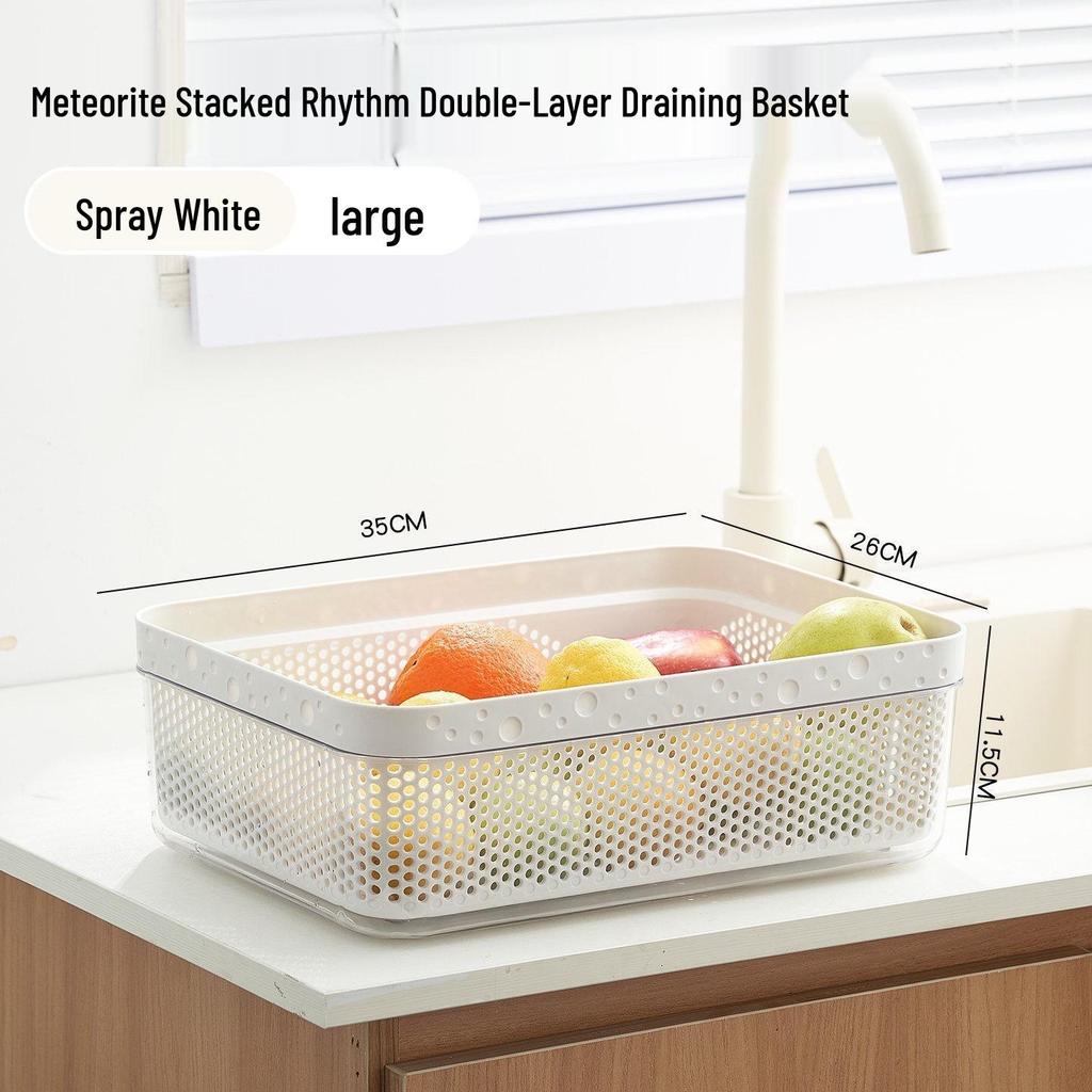 Multi-Functional Double-Layer Kitchen Draining Basket for Dishwashing and Vegetable Cleaning