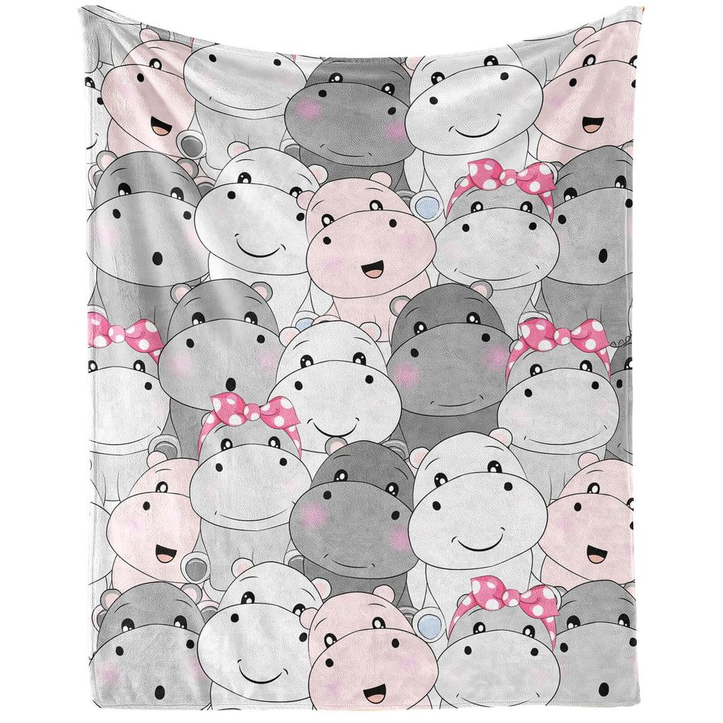 Lovely Hippo Throw Blanket Cute Cartoon Flannel Blanket for Couch Bed Travel Outdoor Home Decor Warm Fuzzy Blanket for Boys Girl