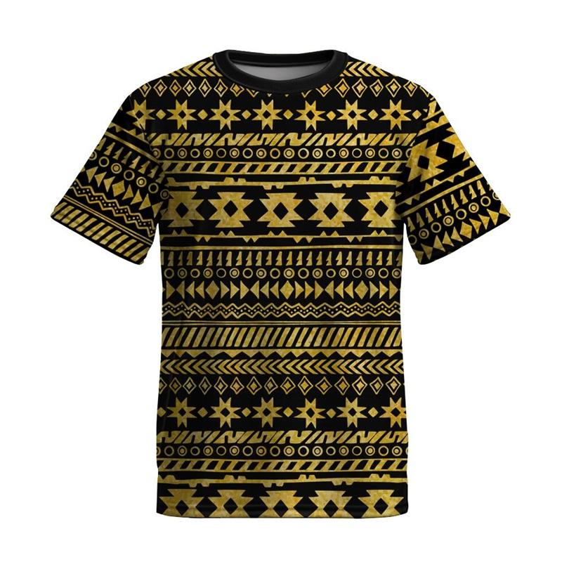 Full Print Ethnic Totem Tshirt For Men Short Sleeve Summer O-neck Casual Tshirts Clothes Fashion Daily New In Tees Top