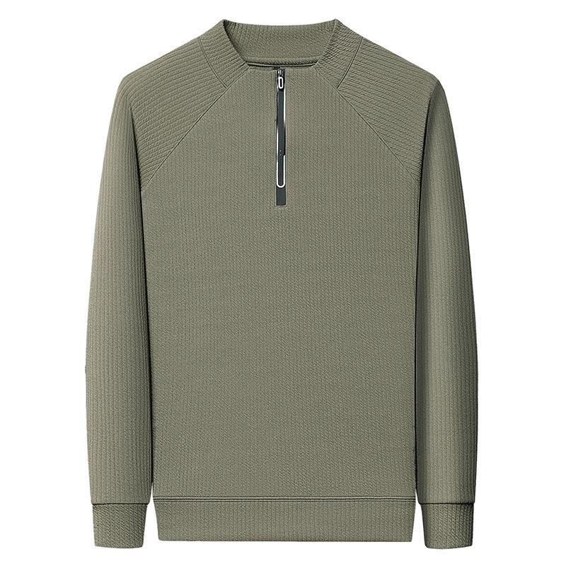 Spring and Autumn Half Zipper Men's Sweatshirt Men's High-end Stand Collar Casual Long Sleeve T-shirt Men's Clothes Jacket