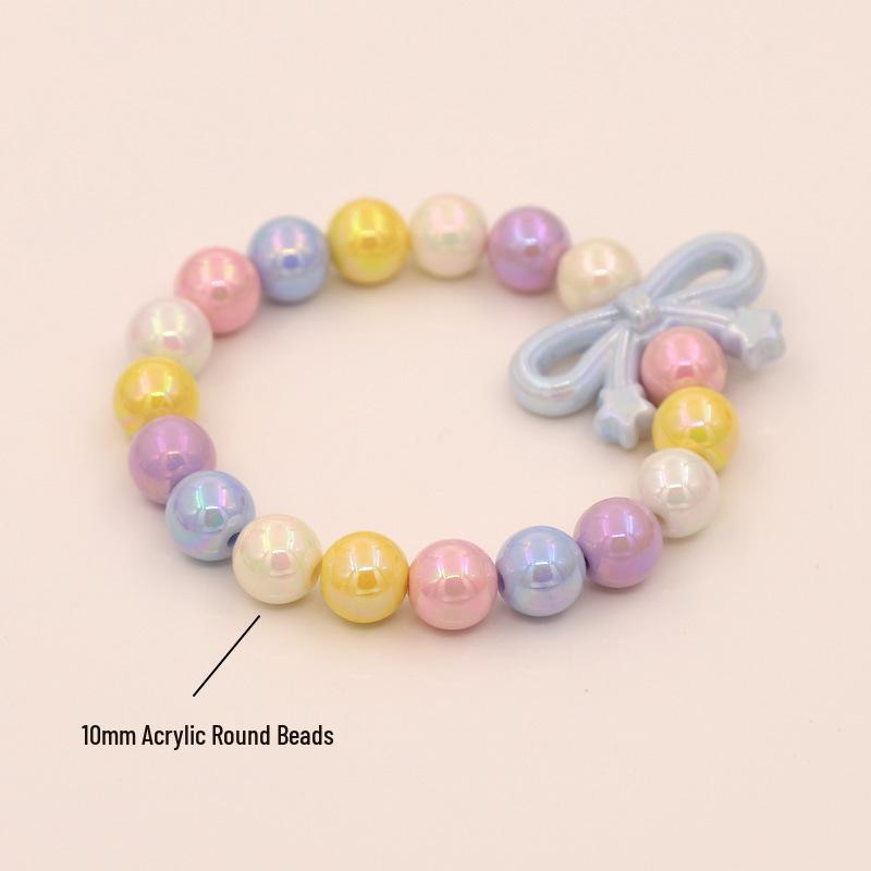Colorful Acrylic Beaded Bracelet with Bowknot Charm for Girls