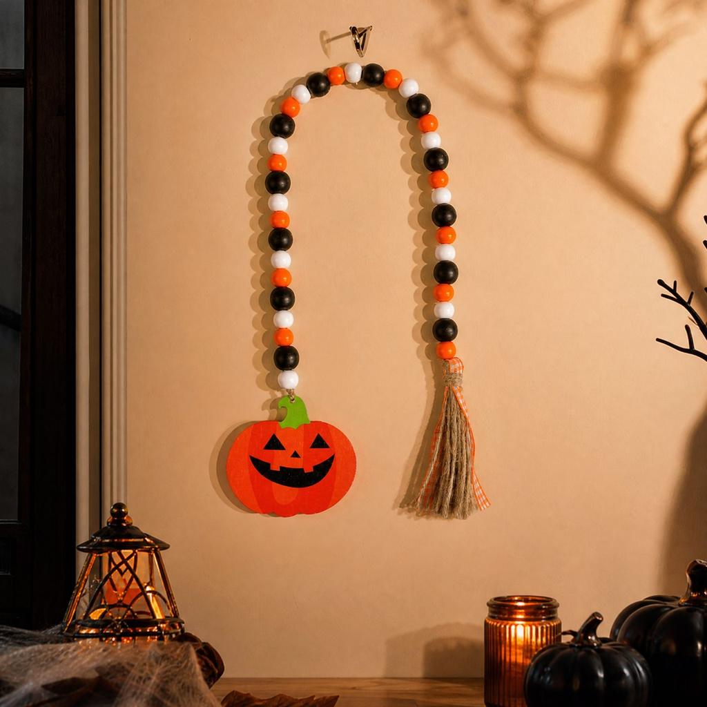 Halloween Wooden Bead Pendant Witch Hanging Ornament for Party Decorations