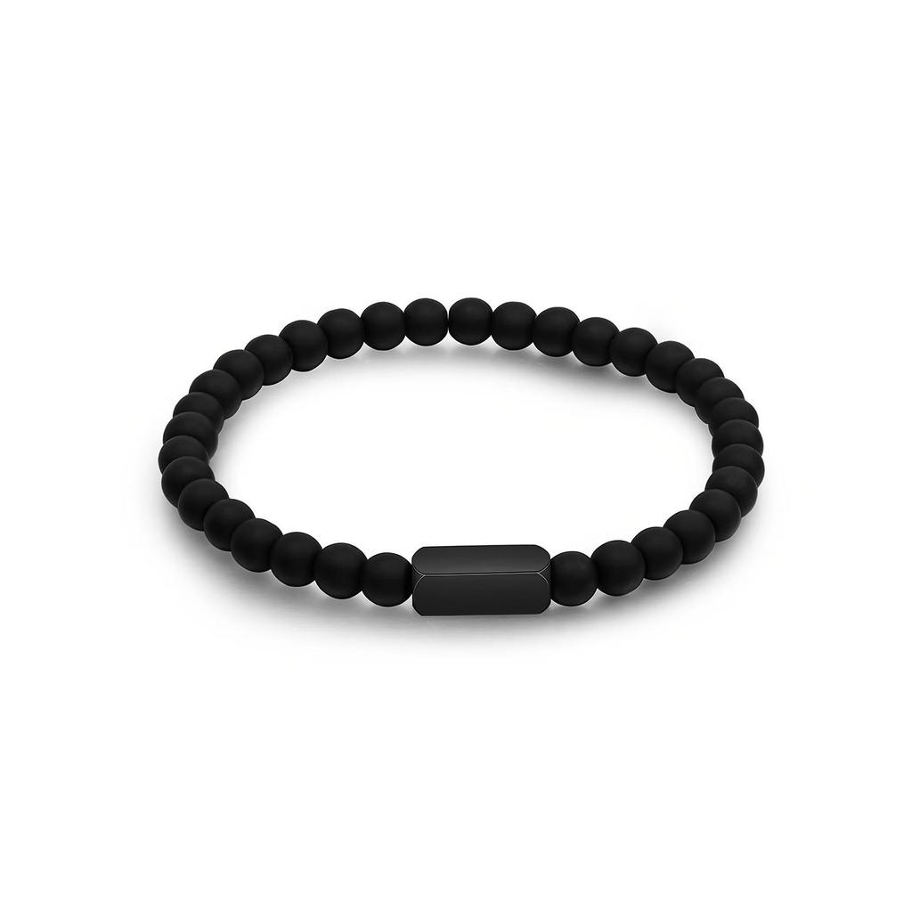 Grawerowana bransoletka z matowych koralików 6 mm z białym turkusem - Stal nierdzewna, Idealna dla par.