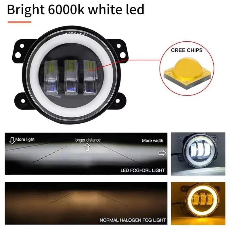 Fog Light LED Angel Eyes 4 Inch Work Light Headlight White DRL Amber Fog Lights LED Headligh For Off-Road Jeep Fog Lights,2pcs.