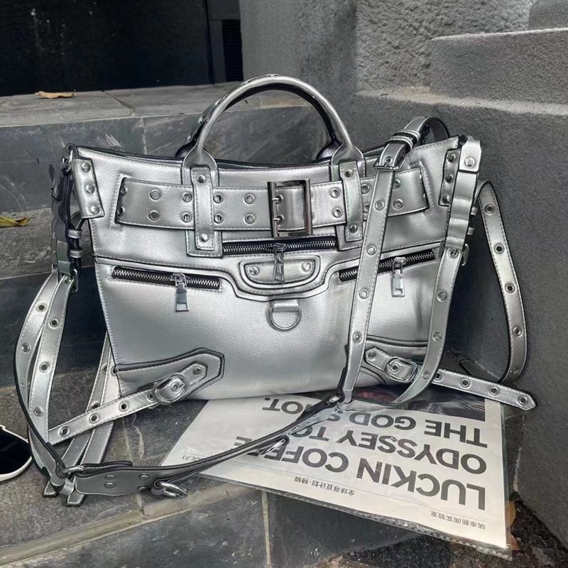 JIAERDI Rivet Black Tote Bag Women Y2k Grunge Vintage Large Capacity Crossbody Bags Ladies Moto Biker Luxury Designer Handbag