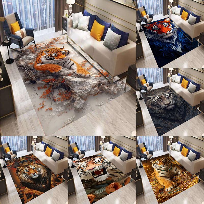 Retro Print Tiger Carpet Living Room Sofa Bedroom Bedside Study Kitchen Entrance Door Mat Non-Slip Cartoon Home Decoration Rug