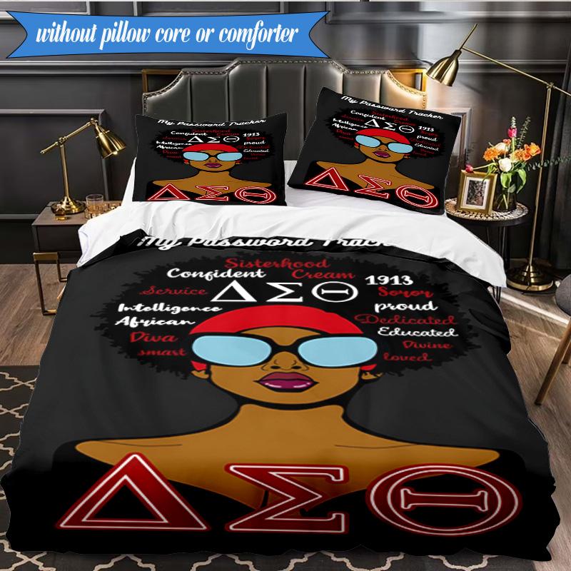 3PCS Delta Sigma Theta Bedding Set 2D Printing (Includes 1 Duvet Cover + 2 Pillowcases Coreless), Bedroom decor,Fan Gift