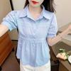 Women's Shirt Bubble Short Sleeved Shirt Shoulder T-shirt Summer Chic Shirt French Short Top