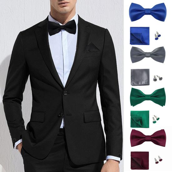 1 Set Men Bow Tie Kit Solid Color Bow Tie Kerchief Cufflinks Set Weddings Business Events Outfit Accessories
