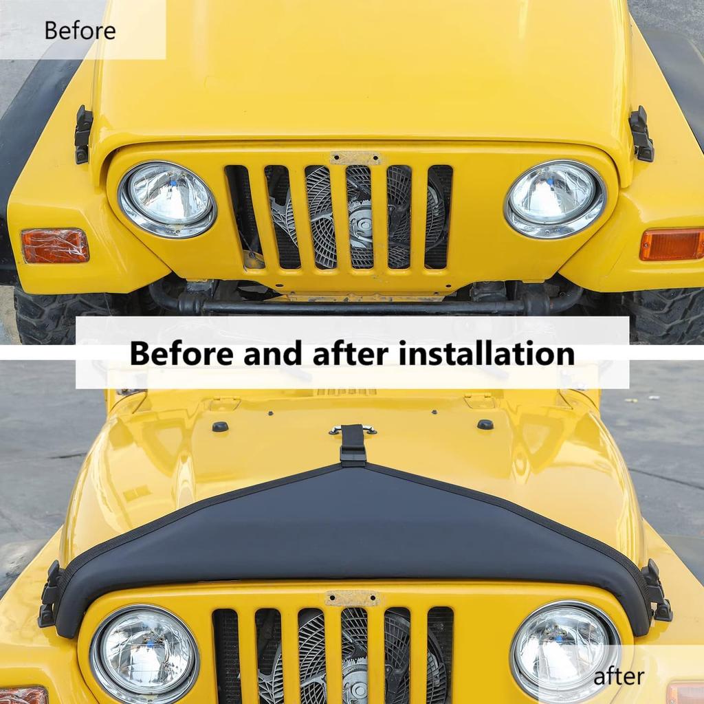 RT-TCZ for Jeep Wrangler TJ Hood Cover Exterior Accessories Engine Hood Bra Front Protector for Jeep Wrangler 1997-2006 Plain Black