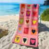 Colorful Heart-shaped Pattern Polyester Microfiber Beach Towel Is Highly Absorbent, Suitable for Swimming and Beach Outings