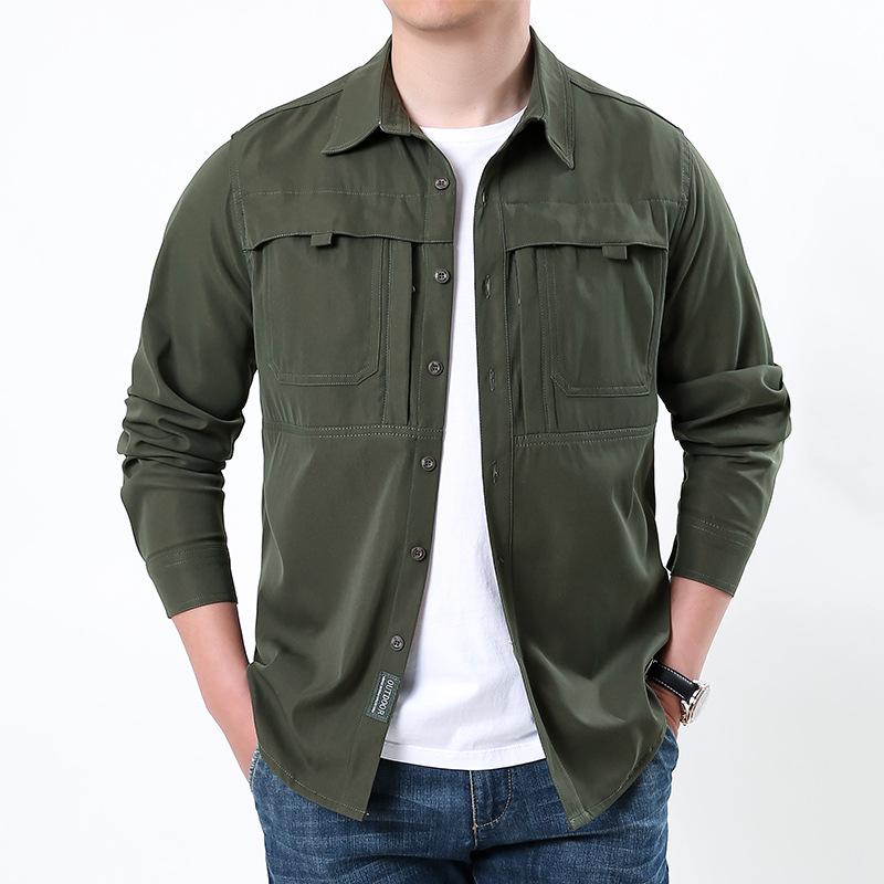 Men's Outdoor Quick Dry Tactical Shirt - Long Sleeve, Breathable, Elastic, Multi-Pocket