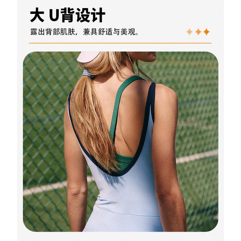 Womens Color Block Tennis Dress With Built-in Bra Anti-chafe Backless Golf Workout