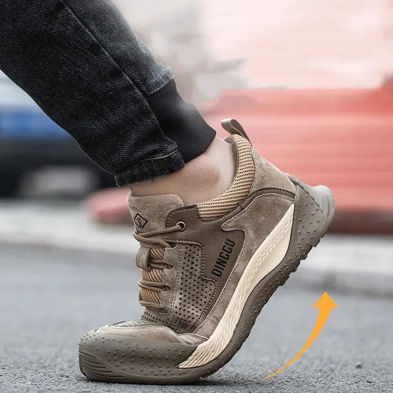 Men Steel Toe Shoes Men Breathable Work Shoes Women Hollow Out Upper Work Sneakers Lightweight Steel Toe Protective Safety Boots