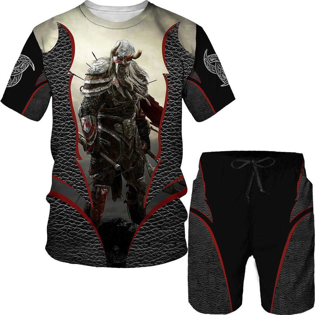 Mode Vintage Gedruckt T Shirt Für Männer Casual Oansatz Tops Trend Shorts 2 Stück Outfit Sommer Outdoor Trainingsanzüge Shorts T-stücke