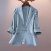 Damen Anzugmantel Blazer Einfarbig Gerade Anti-Falten Revers Kerbenkragen Ein-Knopf Strickjacke Dreiviertelärmel OL-Stil Formell