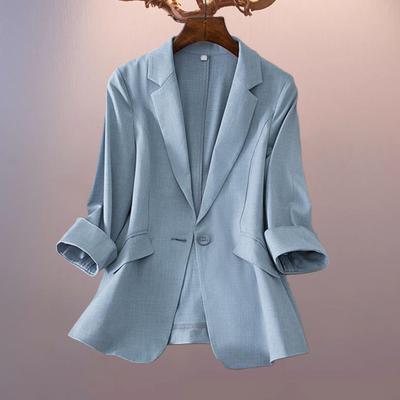 Traje de Mujer Abrigo Blazer Color Sólido Recto Antiarrugas Solapa Cuello con Muesca Botón Único Cárdigan Manga Tres Cuartos Estilo OL Formal