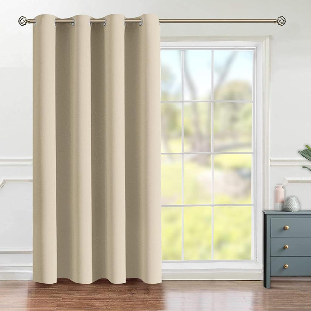 Dehome Blackout 150cm Wide x 200cm Single Grommet Room Thermal UV Protection Curtains, Long, Beige, Panel, Style, Divider, Privacy, Insulation,