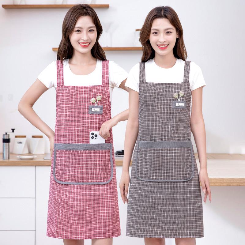 Fashionable Pastoral Style Cotton Apron: Thick, Wear-Resistant, Stain-Resistant, Breathable, Strap Waist Design for Women.