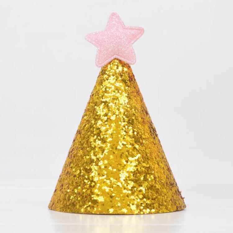 Pompon Flower Hot Stamping Party Hat for Children's First Birthday or Full Moon Celebration