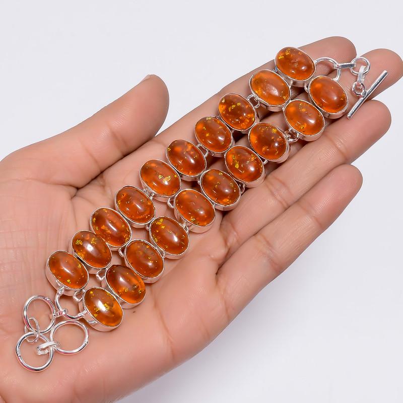 Beautiful Top Grade Qualite 100% Natural Baltic Amber Oval Shape Ethnic Style Handmade Jewelry 925 Steling Silver Bracelet 5-8" WSJ-4713