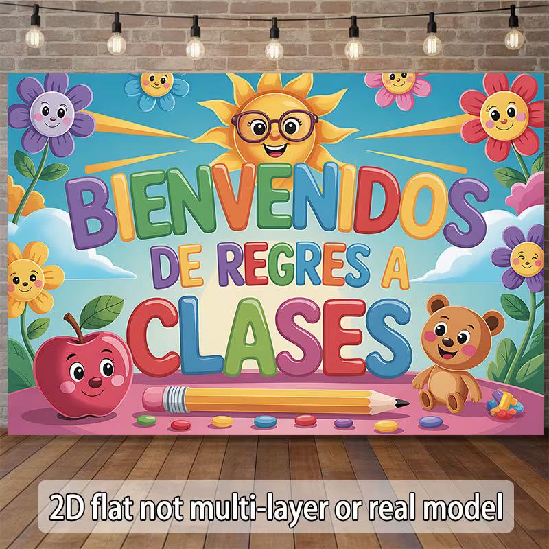

2D Kindergarten Welcome Back to School Backdrop, Spanish Bienvenidos de Regreso a Clases Background 47.2x31.5inch/120*80cm