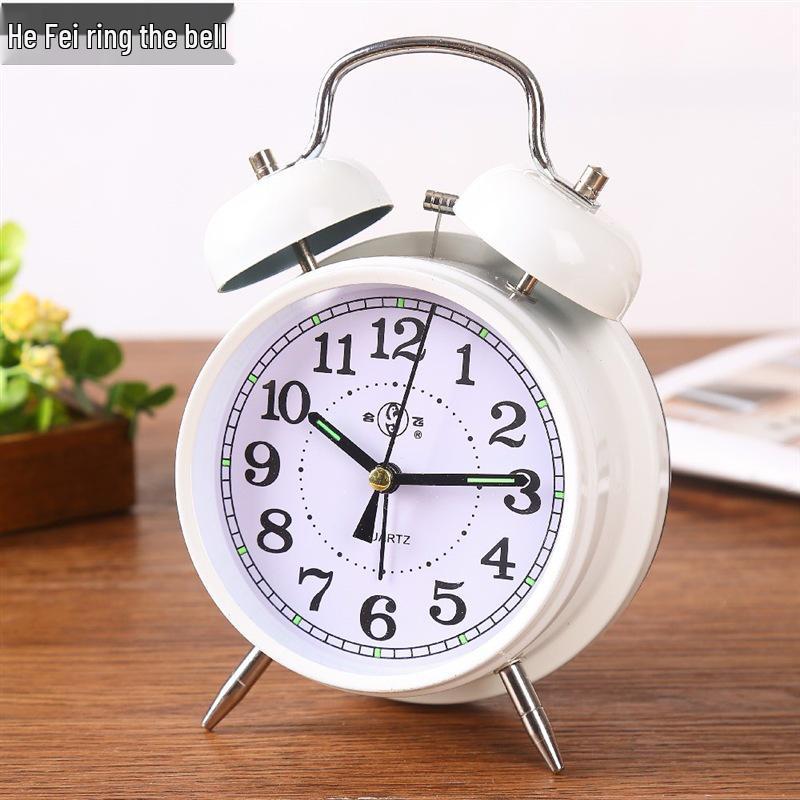 Vintage-style Metal Alarm Clock with Horseshoe Bell Sound, Spring-Wound for Students