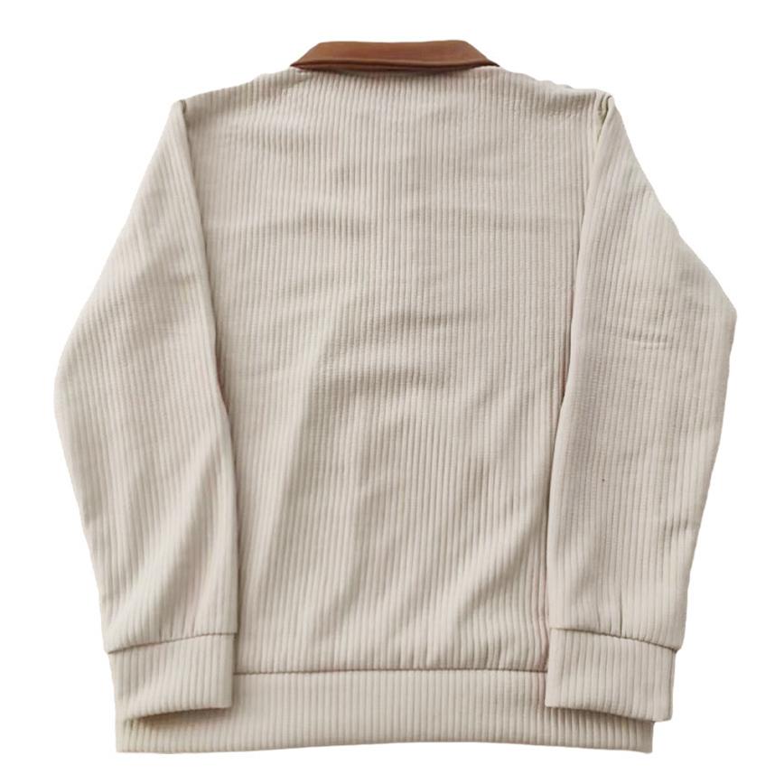 Men Quarter Zip Shirt Long Sleeve Turndown Collar Pullover Color Block Jacquard Sweatshirt with Elbow Patches for Daily Wear