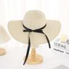 Summer Female Bow Streamer Sun Hat Seaside Beach Vacation Sun Hat Foldable Big Brim Sun Hat Straw Hat