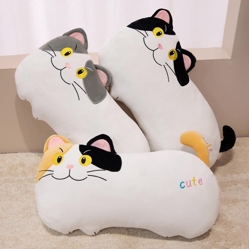 Kawaii Cartoon 3 Colors Cat Plush Toys Cozy Fabrics Happy Kitten Throw Pillow Soft Resilient Sleeping Pillow Cute Kids Gift