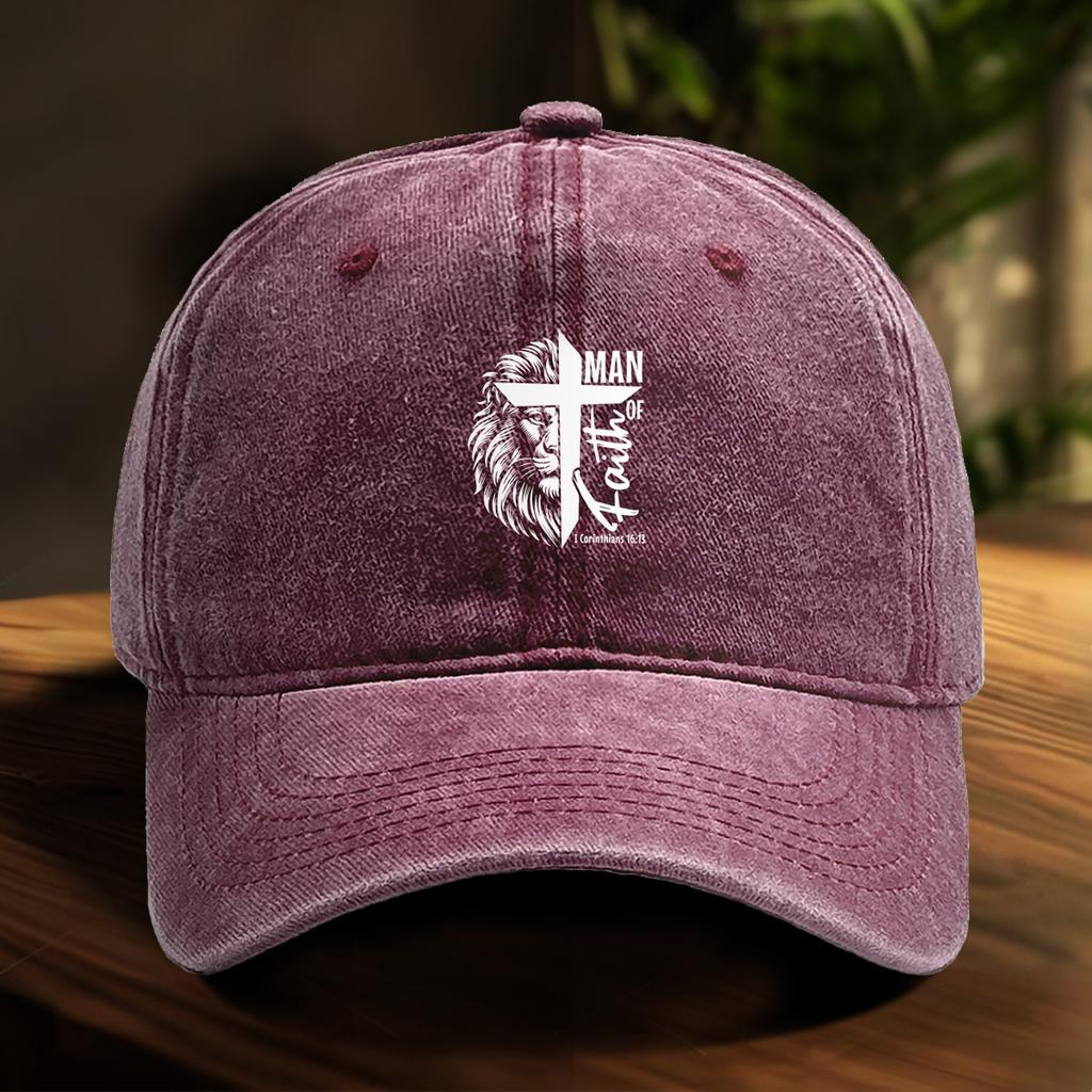 Man Of Faith Adjustable Baseball Cap Lion Cross Trucker Cap Simple Snapback Sun Hat Ideal Choice For Camping