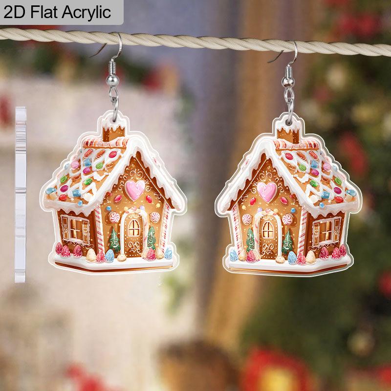 2D Flat Acrylic Christmas Candy House Earrings Dangle Anime Candy House Jewelry Christmas Gifts for Women