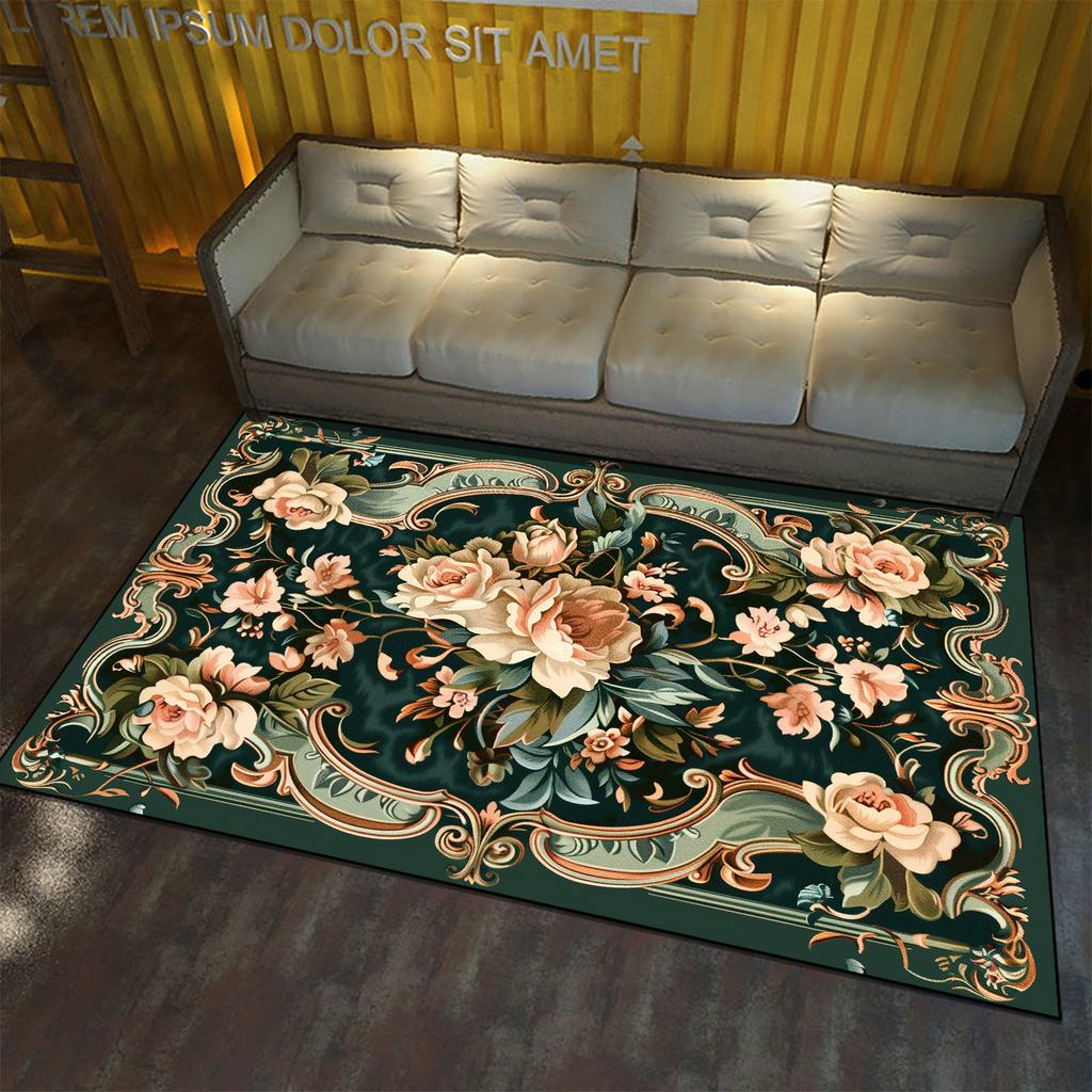 European Style Large Area Carpet for Living Room Flower Pattern Decoration Home Floor Rugs Non-slip Porch Entry Doormat Washable
