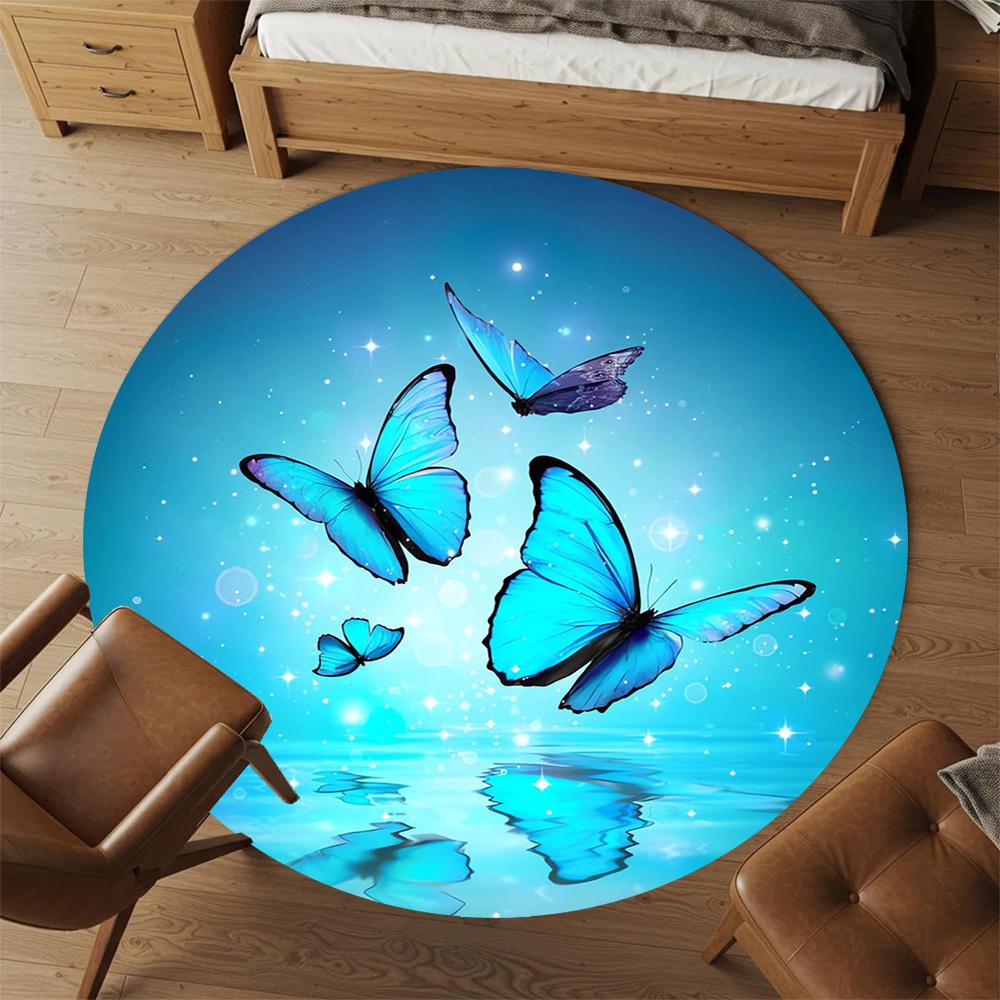 1pc Butterfly, Water Round Chair mat Area Rug - Non-Slip, Floor Mat for Office, Bedroom, home decor Christmas Gift p0811120