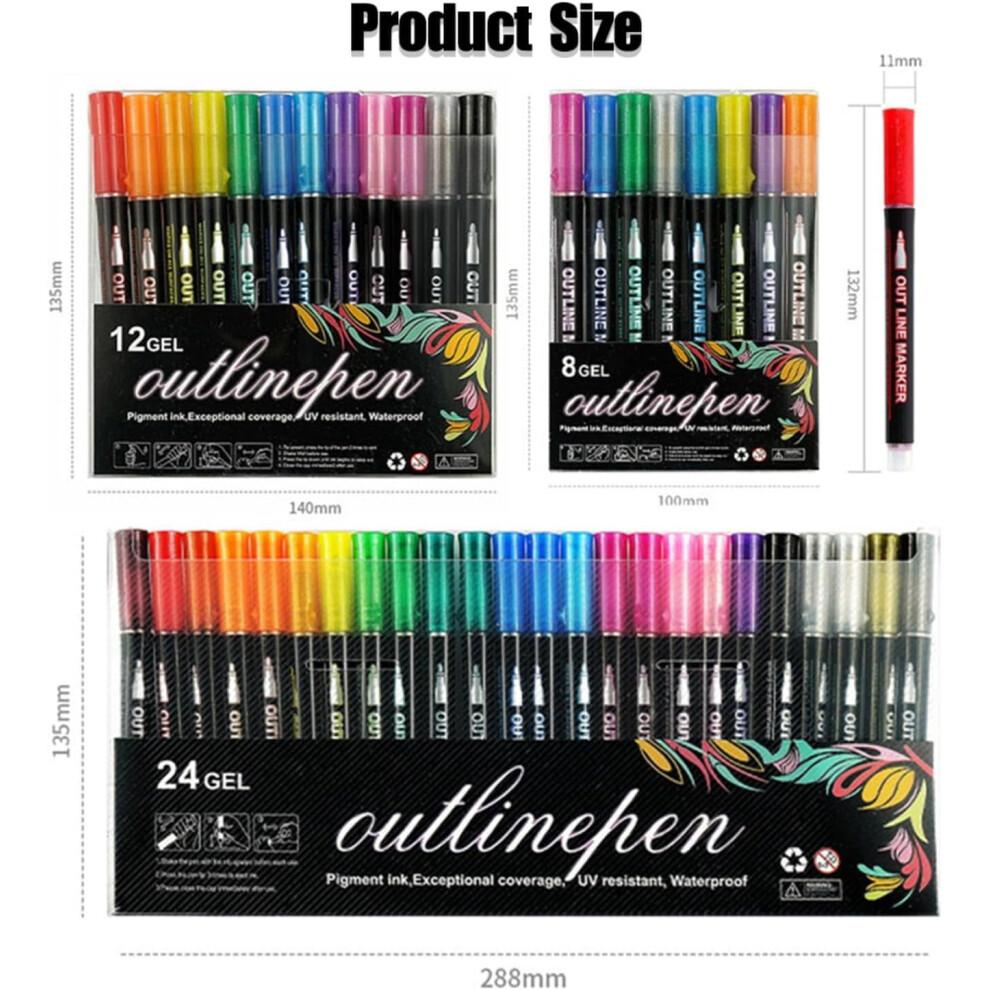 Double-Line Outline Marker Pens, Super Glitter Metallic, Quick-Drying Ink, Compatible with Drawing & Crafting