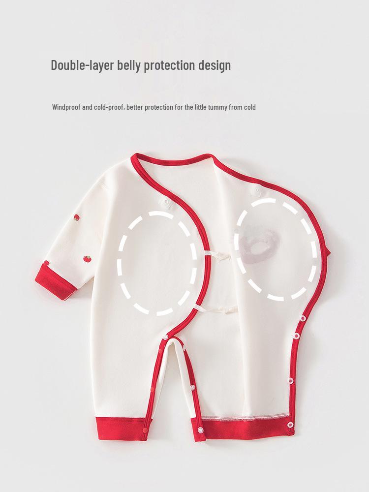 Newborn Cotton Monk Bodysuit - Red, 0-3 Months, Butterfly Design Jumpsuit for Spring/Autumn