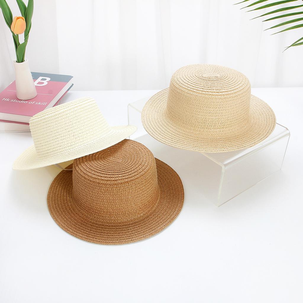 Chapeau Haut de Forme Plat pour Enfants 29cm Pare-Soleil Été Crème Solaire Chapeau de Paille Chapeau de Soleil d'Extérieur pour Filles