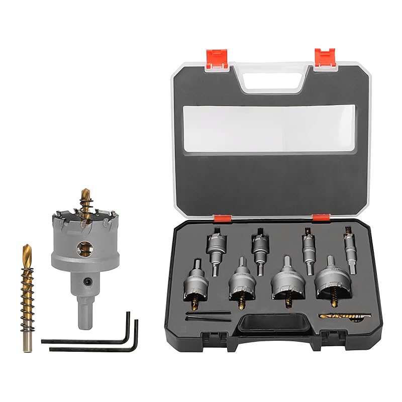 6Pcs TCT Hole Saw Kit, Triangular Shank Metal Steel Hole Saw Drill Bits, Upgrade Heavy Duty Carbide Hole Cutter with a Center Drill & 2Pcs L-Wrench,