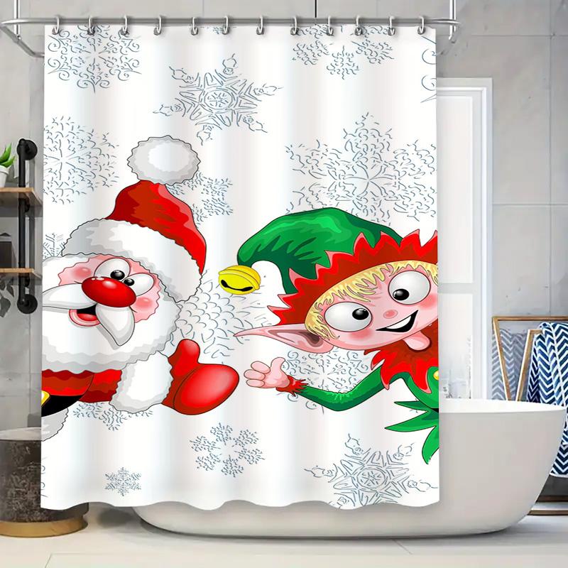 Tuniu Festive Santa And Elf Holiday Shower Curtain – Fun Christmas Bathroom Decor – Adorable Holiday Design – Cozy And Cheerful