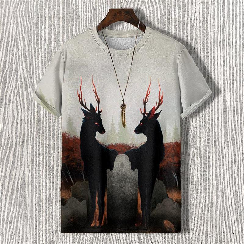 Summer Demon Antlers 3D Print T-Shirts Streetwear Men FashionCasual Oversized O-Neck Short Sleeved T Shirt Tees Tops Clothing