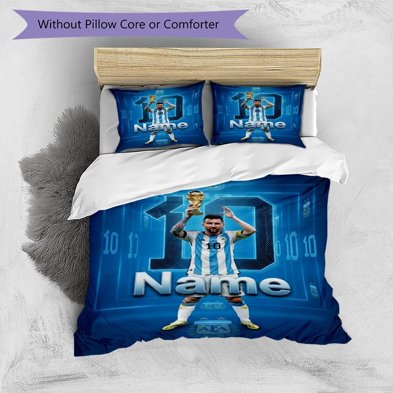 Messi Argentina Number Custom Name Personalized Name Bedding Set,Smooth Bed Linen for Bedroom Decor,Perfect Souvenir Gift for Soccer Lovers,Microfiber