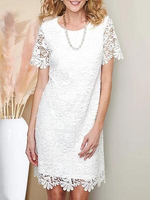 2023 European & American Lace Trim Casual Round Neck Dress (Available)