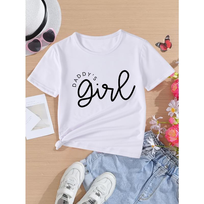 European sizes Girl s Daddy s Girl Letter Print Fashion Casual Versatile T-Shirt 110 белый