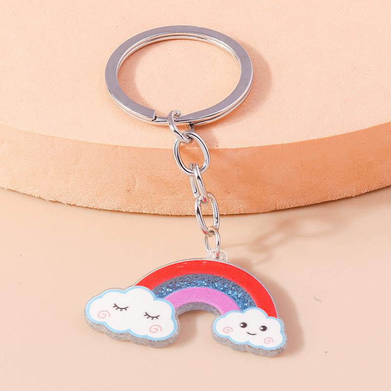 Colorful Rainbow Keychain Smile Cloud Key Rings Resin Key Chains for Women Girls Handbag Gift Jewelry Accessories