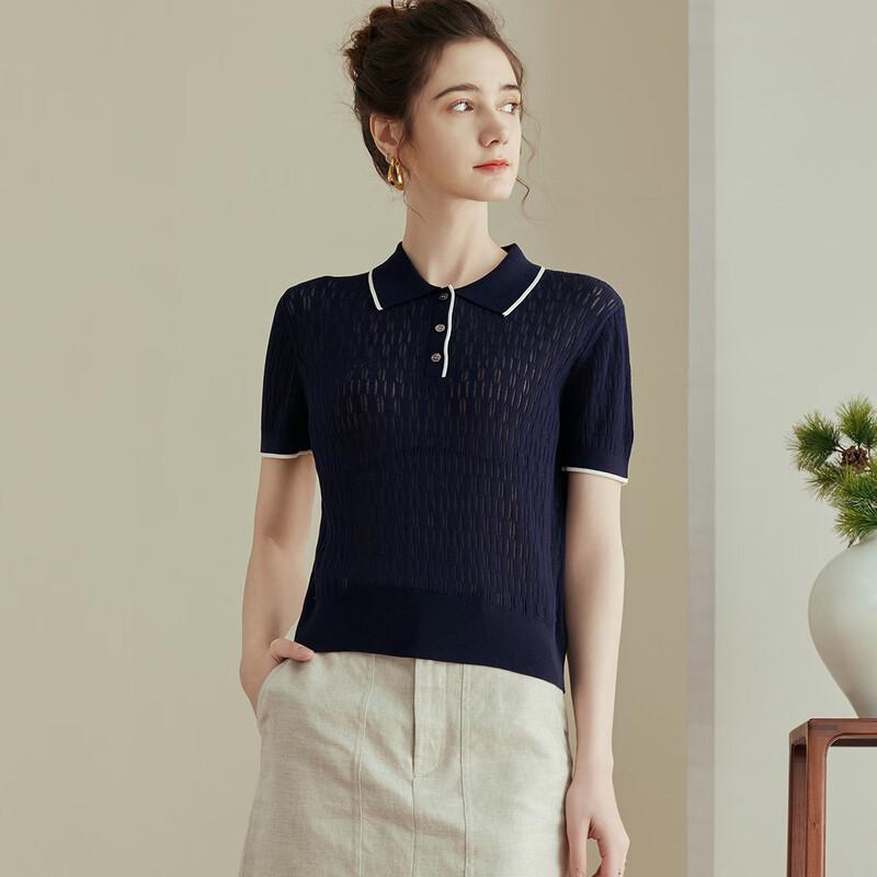 Snowforte Women s Silk Blend Hollow Knit Polo T-Shirt S