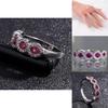 Elegant Ruby Right Hand Ring With Silver Eternal Bridal Wedding Band
