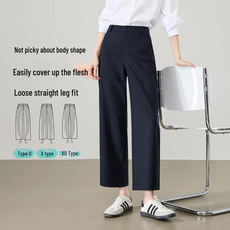 ESE-Y Women's Wrinkle-Resistant Titanium Cotton Straight-Leg Ankle Pants