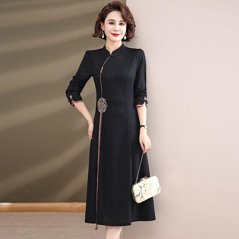 

Весна и Осень 2024 Платье Ципао в китайском стиле для женщин среднего и пожилого возраста 4XL (Approx. 150-165 lbs) чёрный