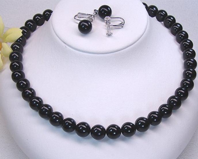 [Your and My Jewelry Box] Natural Jet Necklace and Earring Set - 10mm - Perfect for Black Formal Wear [Gift Wrapped] [Jewelry] Earrings
