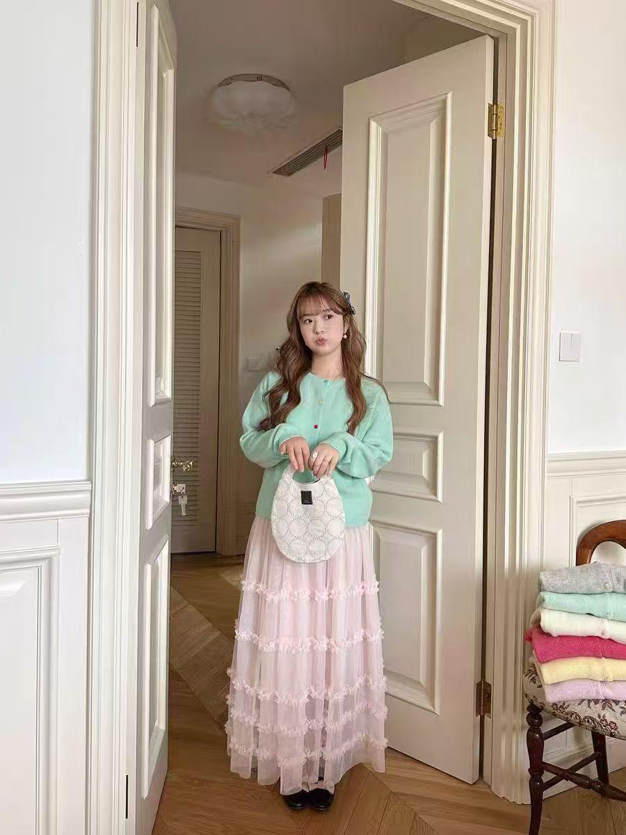 Elegant Sweet Layered A-Line Mesh Lace Skirt - Women s Fluffy Cake Skirt One size розовый